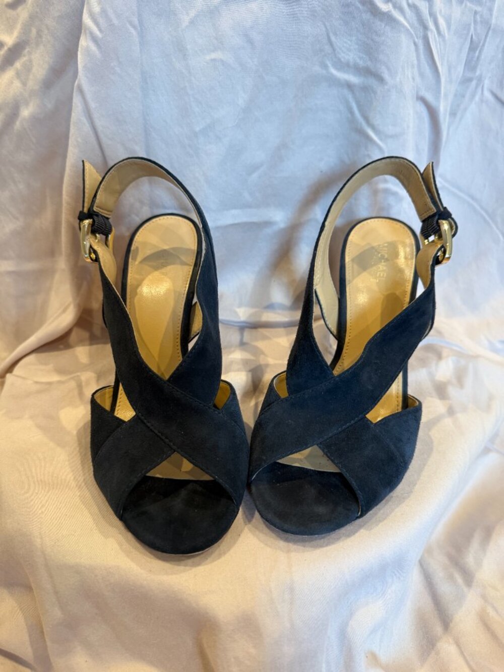 Michael Kors Navy Blue Suede Crisscross Slingback Heels
